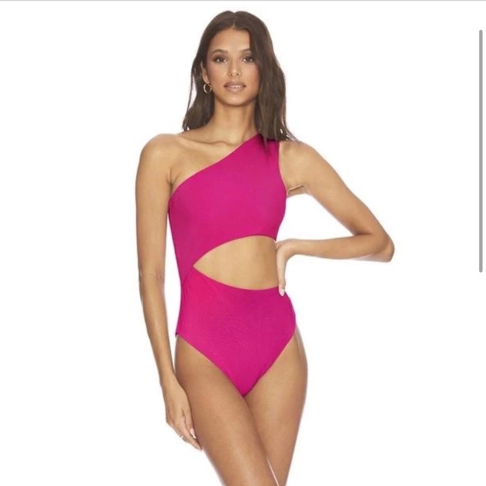 Beach Riot Celine Pink Cutout One Shoulder One Piece Swimsuit XS Fuschia Rose